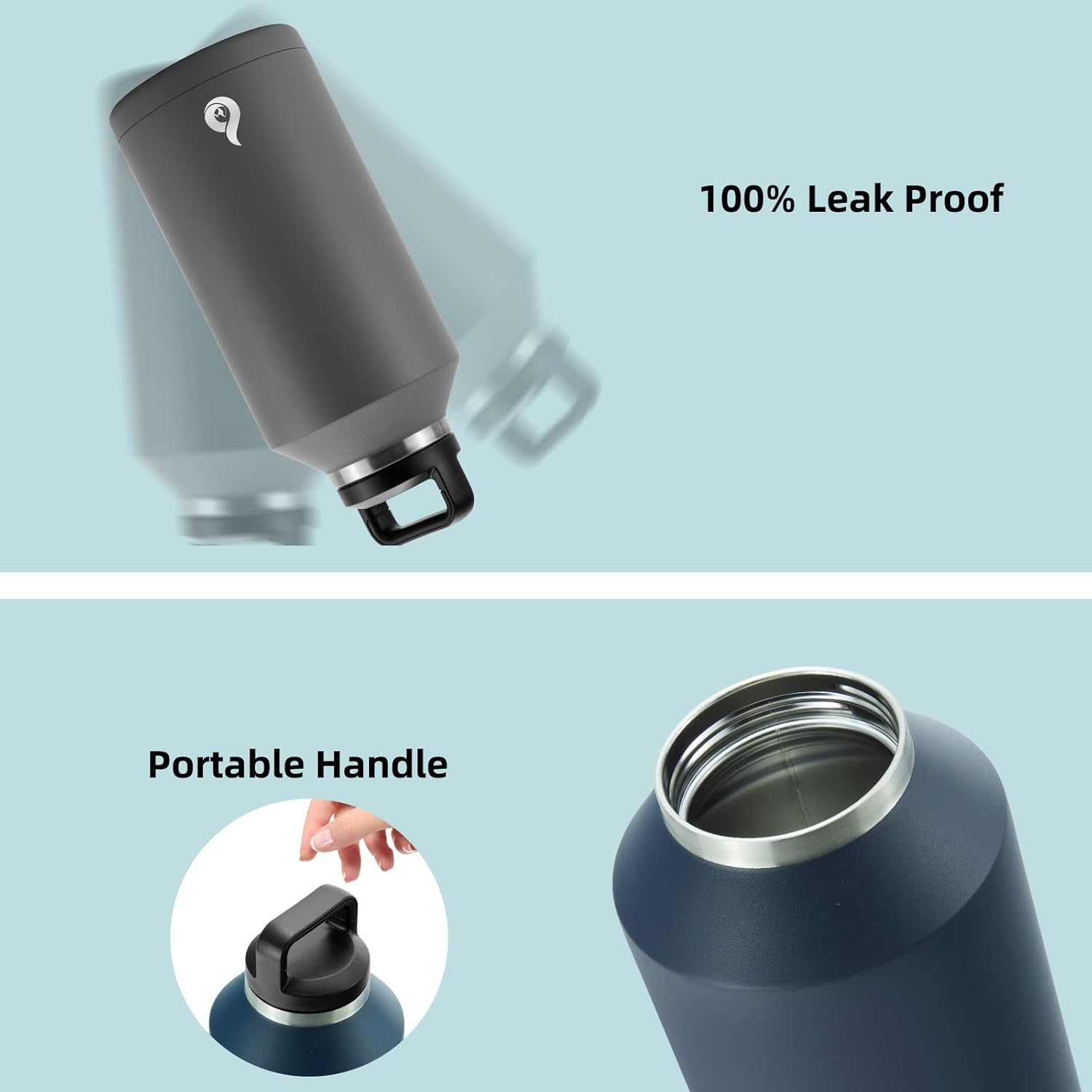 BJPKPK Botella de agua de medio galón aislada, apta para lavavajillas, botella de agua de 64 onzas con asa, a prueba de fugas, sin BPA, botella de