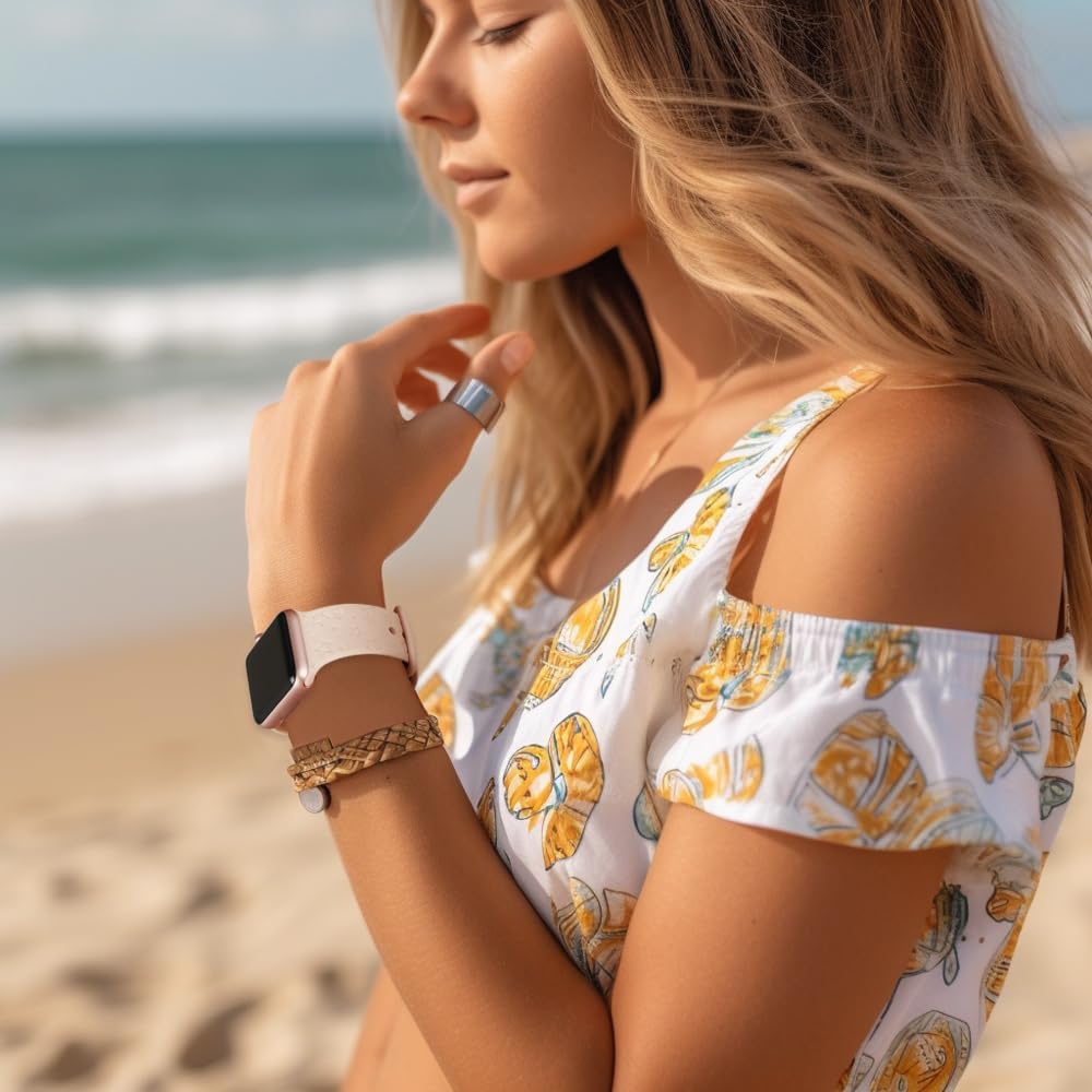 Paquete de 2 correas de repuesto con patrón de estrella espacial grabadas Kawaii compatibles con Apple Watch Band de 1.496 pulgadas, 1.575 pulgadas,