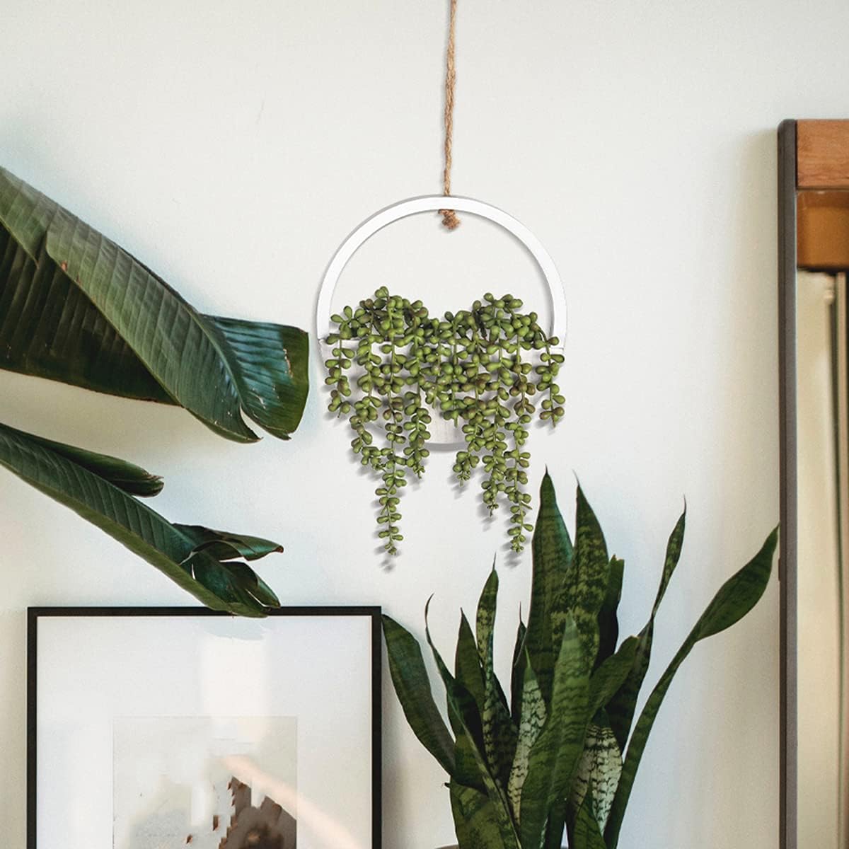 Kisflower Plantas suculentas colgantes artificiales, cadena de perlas falsas, plantas colgantes con un cordón, plantas artificiales suculentas para