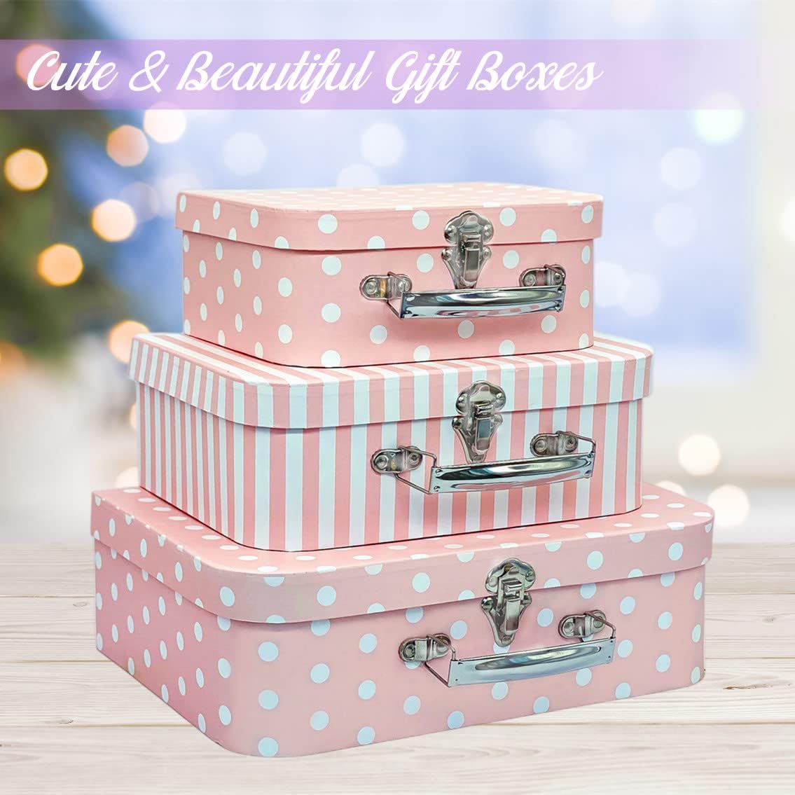 Amedoo Juego de 3 maletas de cartón decorativas, compatibles con organizador de almacenamiento Barbie, ropa de muñeca, juguetes, fotos, accesorios,