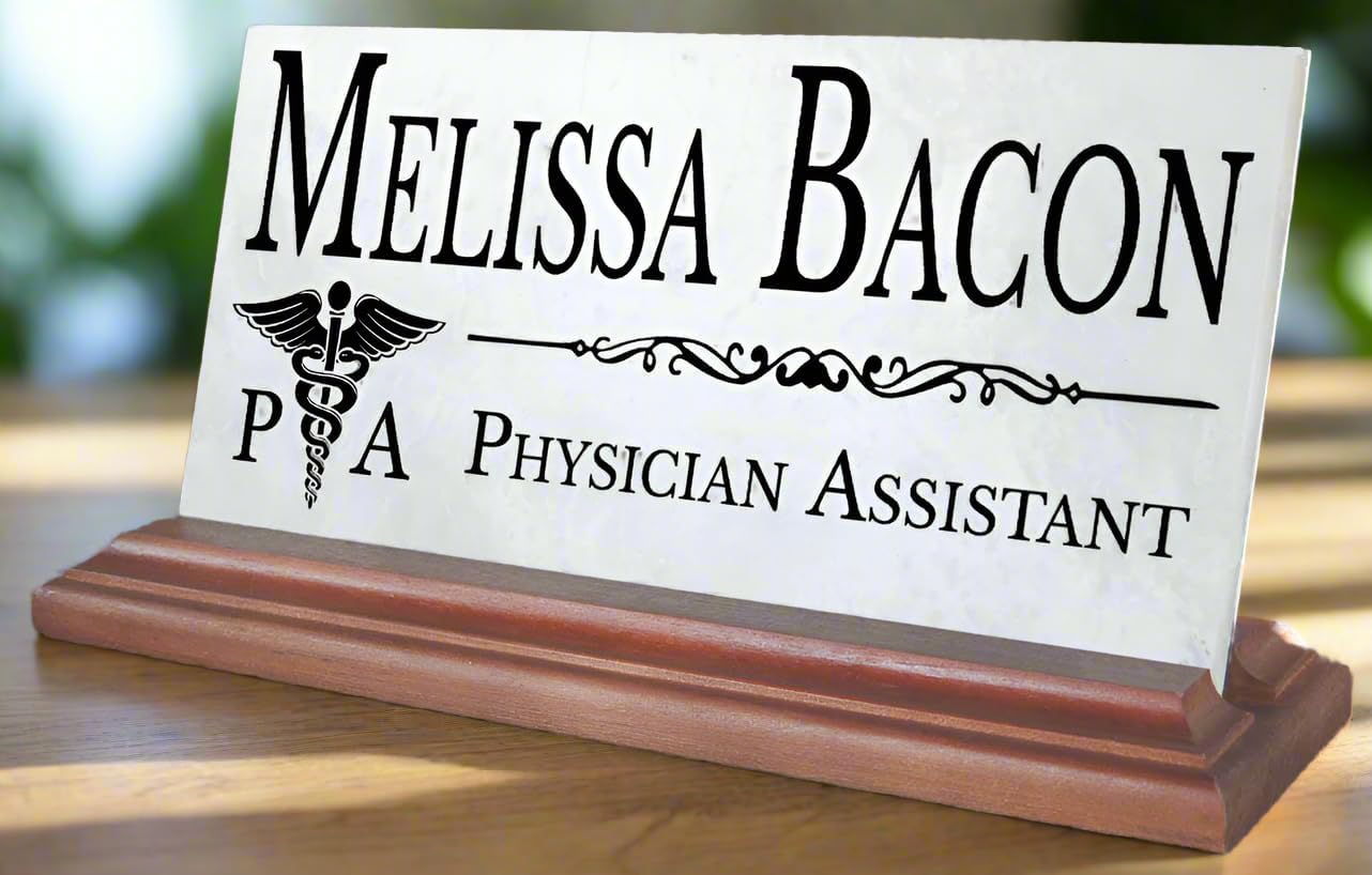 Placa de nombre de escritorio para asistente médico, placa de identificación personalizada para asistentes médicos, para escritorio o estante,