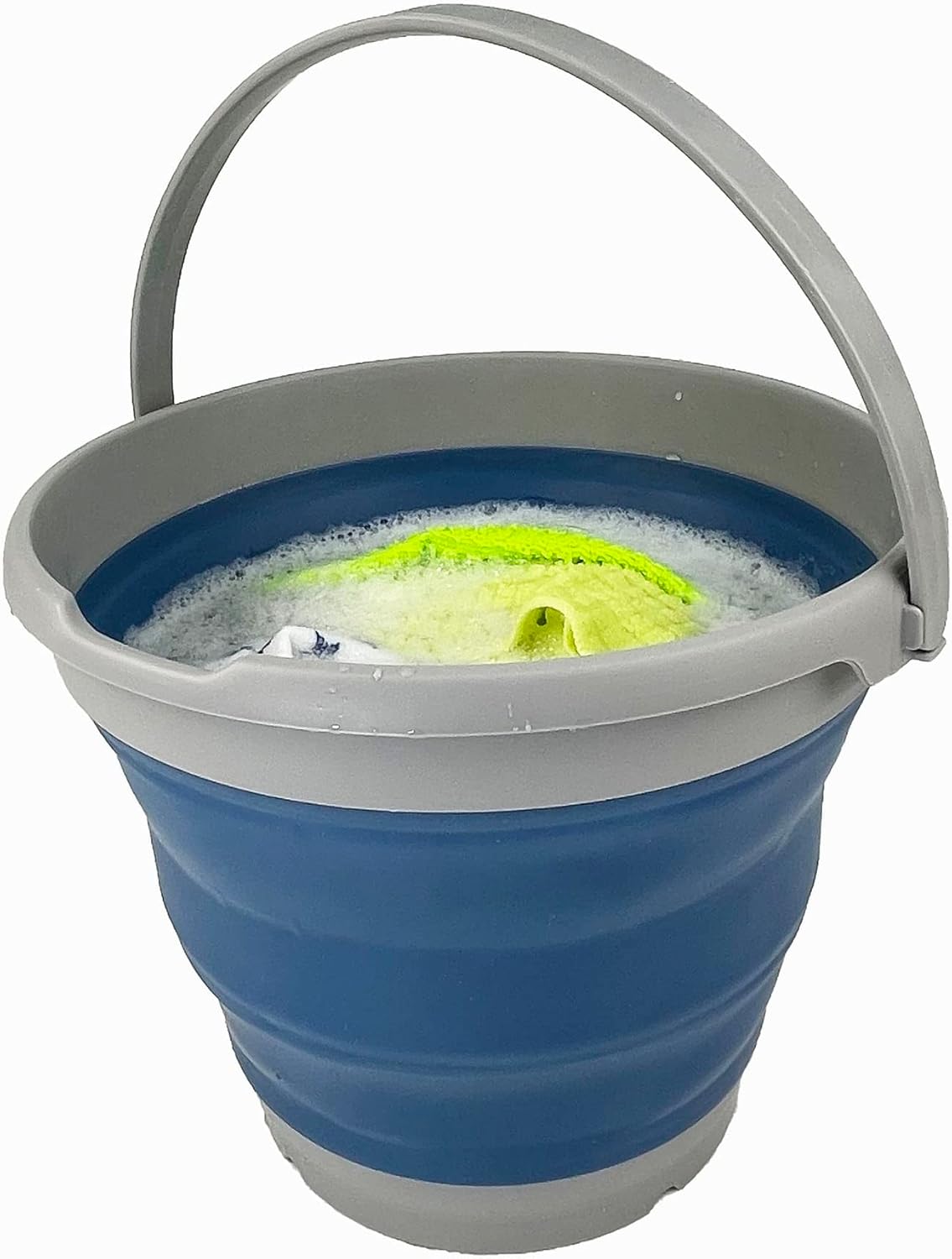 SAMMART Cubo de plástico plegable de 10 L (2.6 galones), bañera redonda plegable con asa, cubo de pesca portátil, cubo de agua, ahorro desplegable