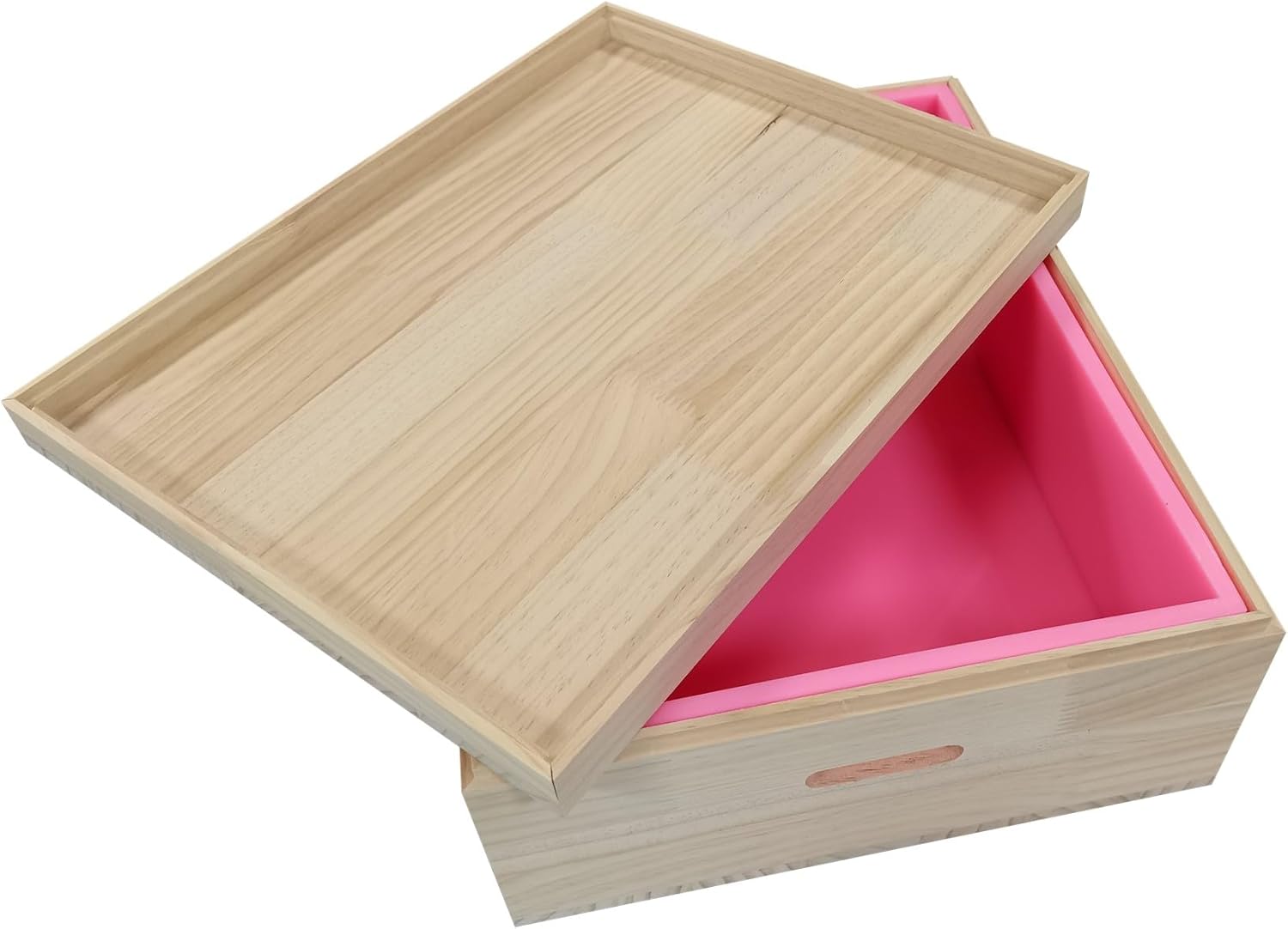 Molde de jabón de silicona de gran tamaño con estuche de madera de 32 libras, 512 onzas, 14.5 L, molde de losa de silicona con tapa de caja de