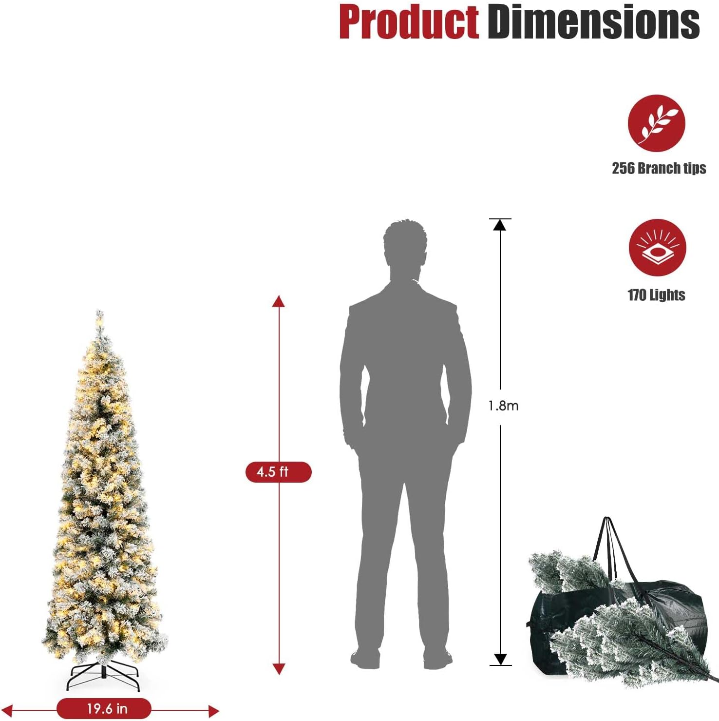 Árbol de pino artificial de Navidad para el hogar, oficina, decoración de fiesta con 170 luces blancas cálidas, bisagras y base de metal, árbol de