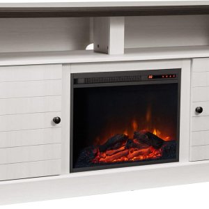 Teamson Home Eliana – Centro de entretenimiento de granja de 60 pulgadas con chimenea, estantes abiertos, dos gabinetes, roble blanco y oscuro Teamson Home Eliana – Centro de entretenimiento de granja de 60 pulgadas con chimenea, estantes abiertos, dos gabinetes, roble blanco y oscuro