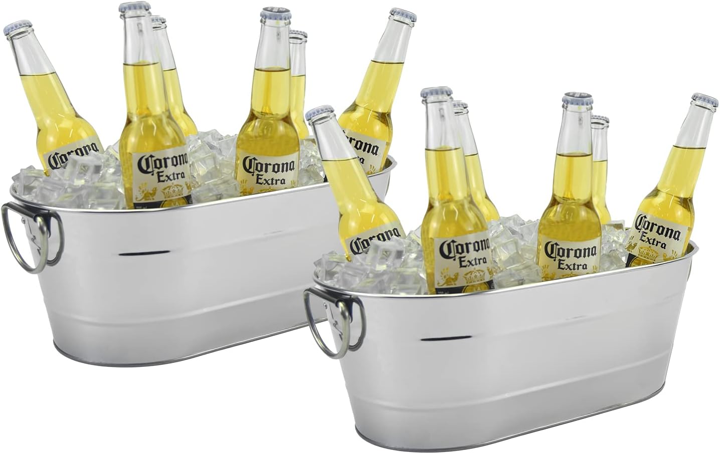 Paquete de 2 cubos de acero inoxidable para bebidas, cerveza, vino, hielo, cubos de hielo para fiestas, 2.4 galones, cubo ovalado de almacenamiento