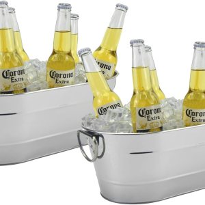 Paquete de 2 cubos de acero inoxidable para bebidas, cerveza, vino, hielo, cubos de hielo para fiestas, 2.4 galones, cubo ovalado de almacenamiento Paquete de 2 cubos de acero inoxidable para bebidas, cerveza, vino, hielo, cubos de hielo para fiestas, 2.4 galones, cubo ovalado de almacenamiento