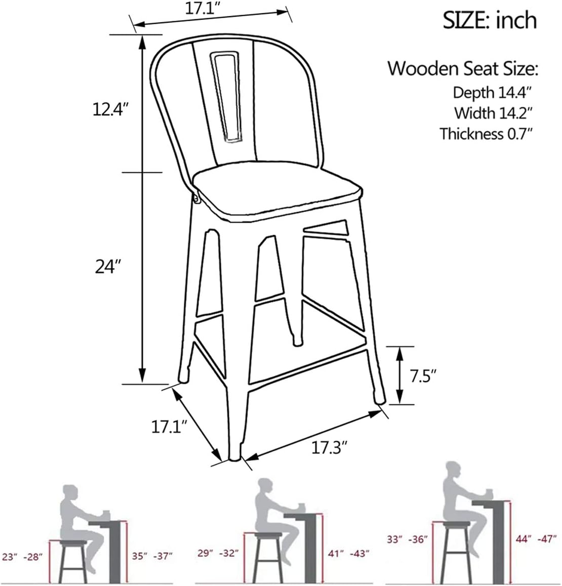 Yongqiang Juego de 4 taburetes de bar giratorios de 24 pulgadas con respaldo alto de metal con asiento de madera, sillas de bar industriales oxidadas