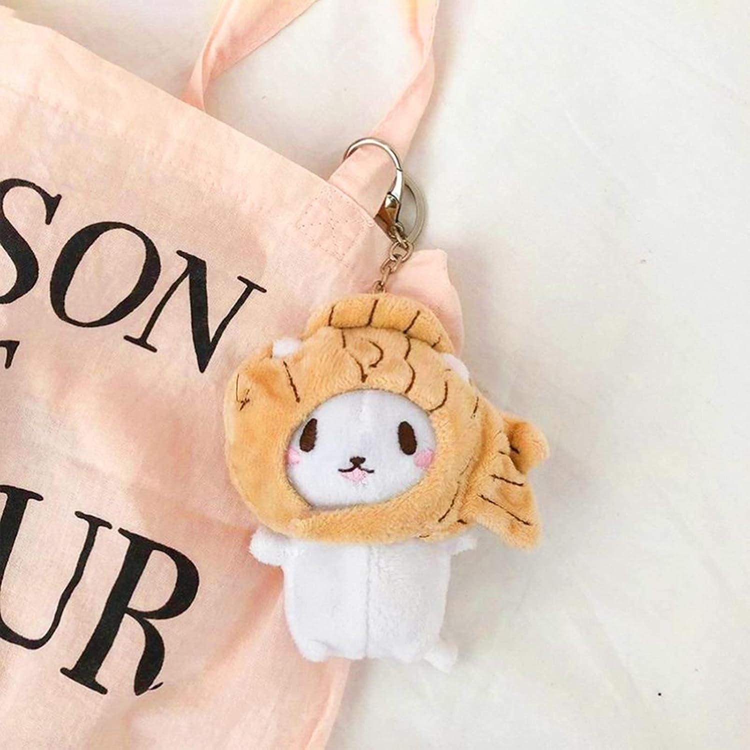 Llavero corto para mujer, diseño de gato Taiyaki, colgante creativo de animales, colgante de muñeca desmontable