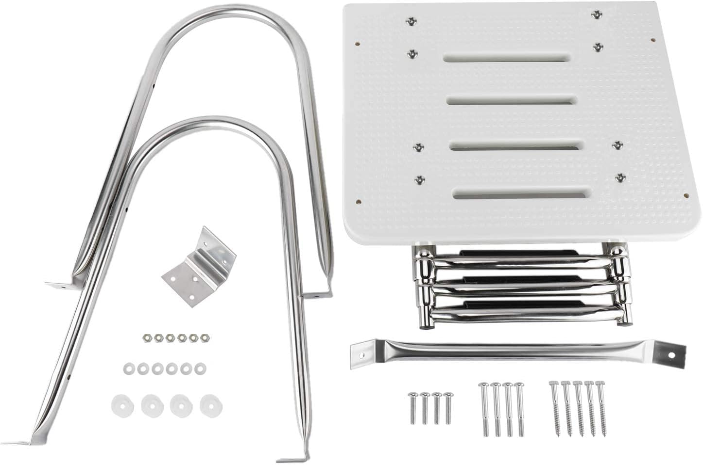 NovelBee Escalera plegable universal de 4 escalones con escalón extra ancho y dos pasamanos, escalera telescópica para barco con accesorios de