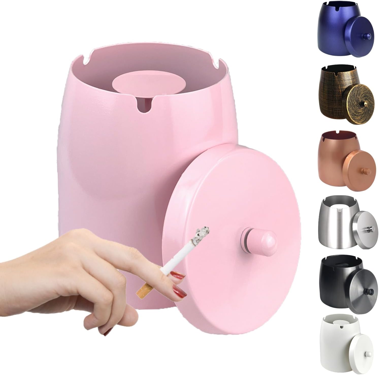 WUSIFIE Cenicero grande para exteriores con tapa, cenicero para patio exterior, de acero inoxidable, resistente al viento, sin humo, para balcón,