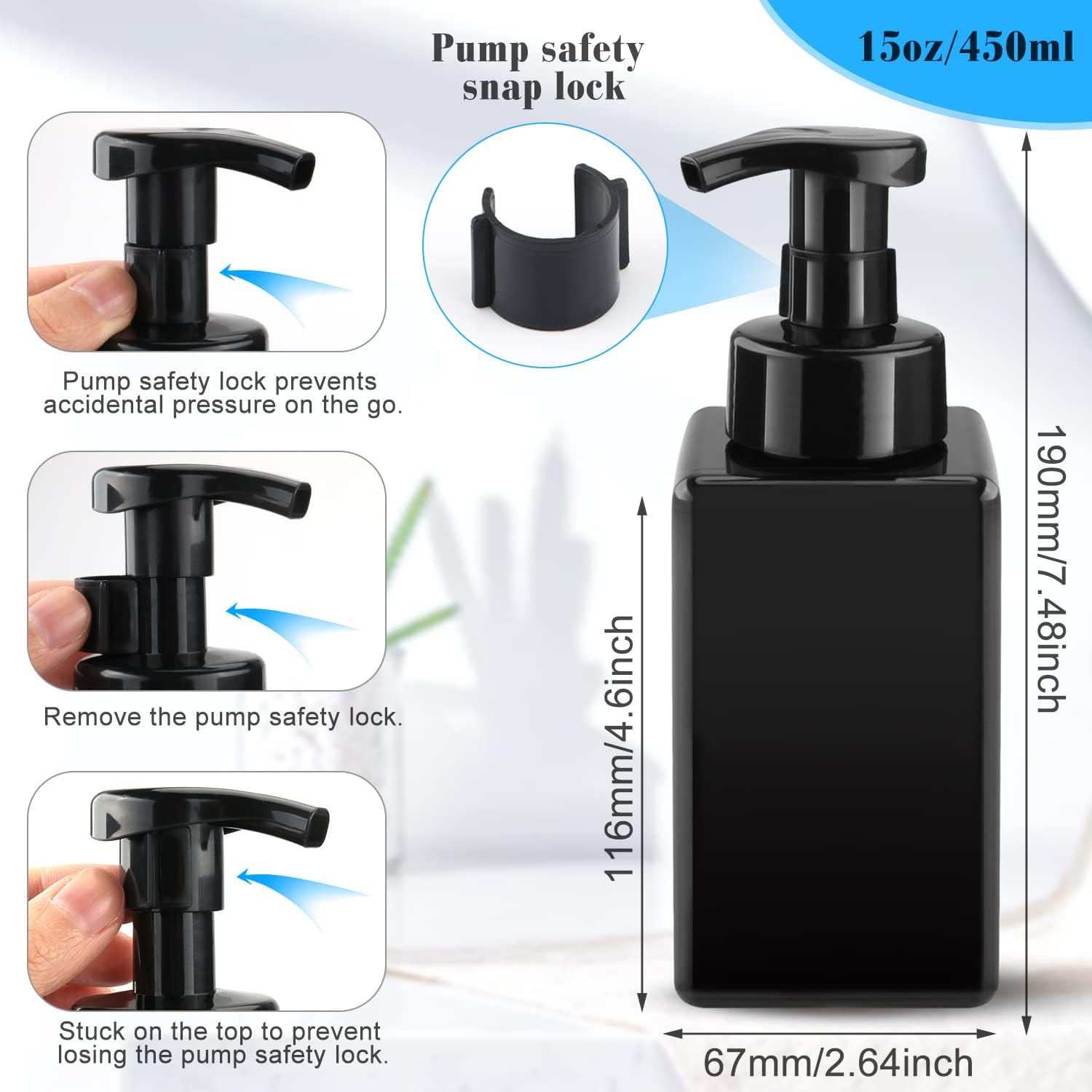 Paquete de 3 dispensadores de jabón espumoso de 15 onzas  15.2fl oz, botella de bomba de espuma de plástico, contenedor de jabón líquido recargable