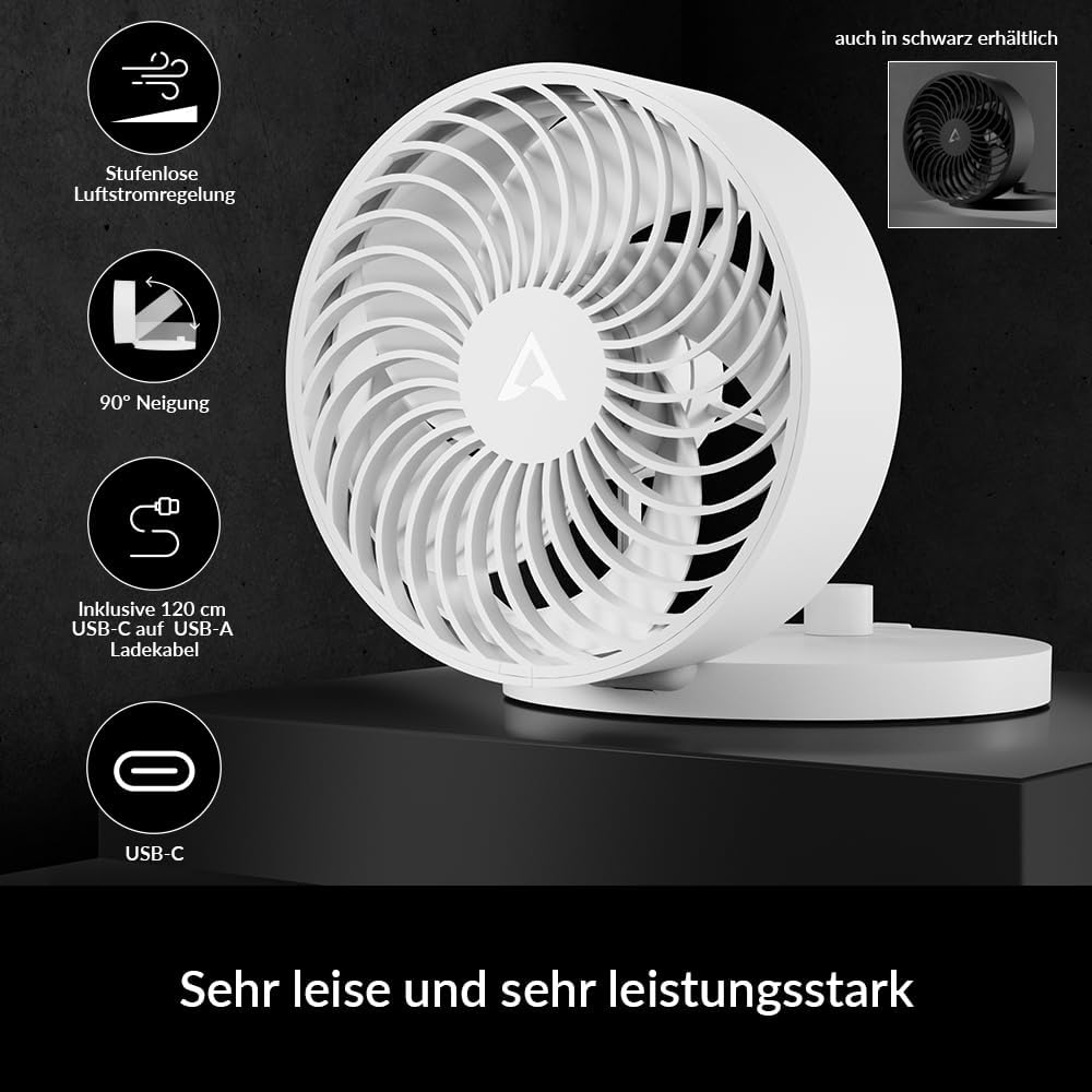 ARCTIC Summair Plus – Ventilador portátil con batería recargable integrada, conexión USB-C (incluido cable de carga USB-A), ventilador de escritorio