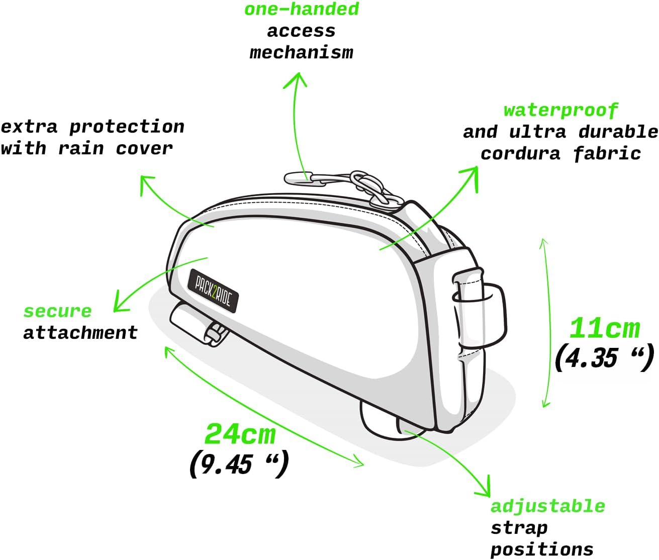 Onedrop Bolsa para cuadro de bicicleta, resistente al agua, bolsa de bicicleta con tela Cordura duradera, almacenamiento frontal de bicicletas y