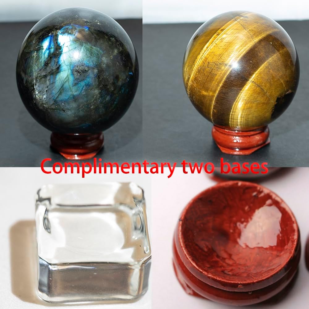 Bola de cristal natural, piedra de luna naranja pulida, esfera decorativa con soporte de madera, bola de cristales curativos, piedra curativa
