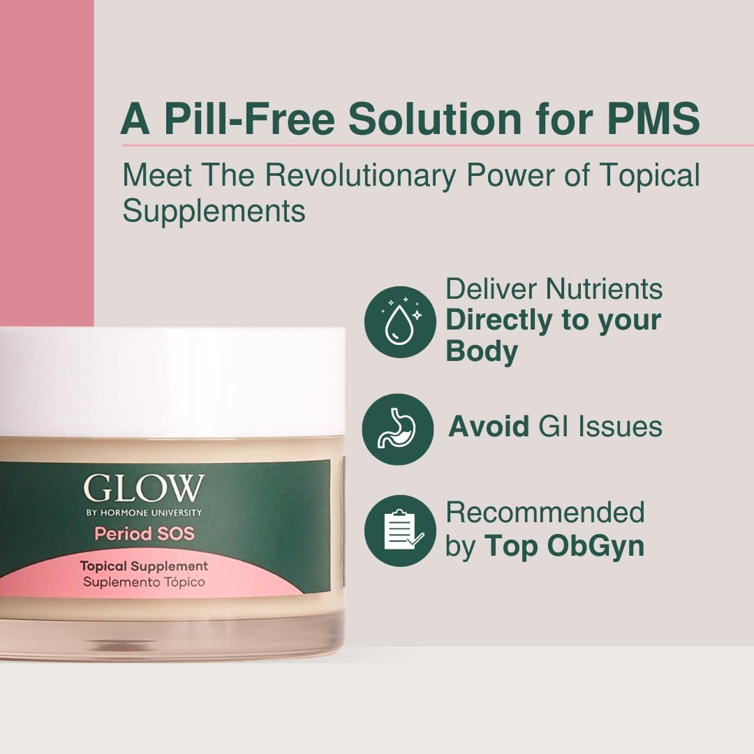 Glow Botanica Period SOS – Suministro de 1 mes – Crema de ñame silvestre para aliviar los síntomas del síntoma del síndrome premenstrual –