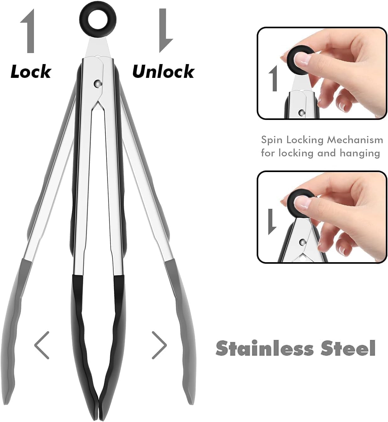 Pinzas de cocina, juego de 2 pinzas de silicona, pinzas de cocina, pinzas de cocina, utensilios de cocina, utensilios de cocina para parrilla,