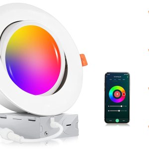 Paquete de 4 luces empotradas ClOUDY BAY con cardán inteligente WiFi de 6 pulgadas cambio de color RGBCW compatible con Alexa y Google Home no Paquete de 4 luces empotradas ClOUDY BAY con cardán inteligente WiFi de 6 pulgadas cambio de color RGBCW compatible con Alexa y Google Home no