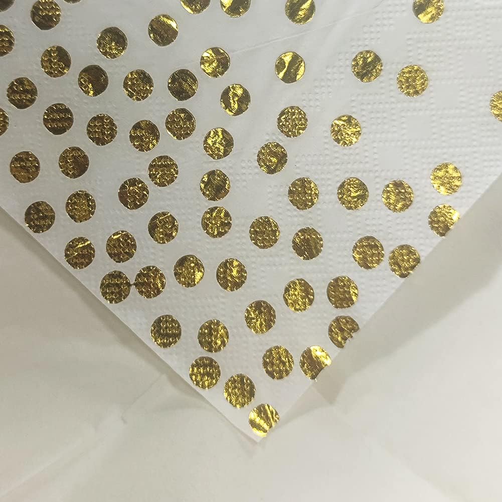 meioro Servilletas desechables de papel de cóctel de 2 capas, con confeti de lunares de lámina de oro rosa para cena, despedida de boda y decoración