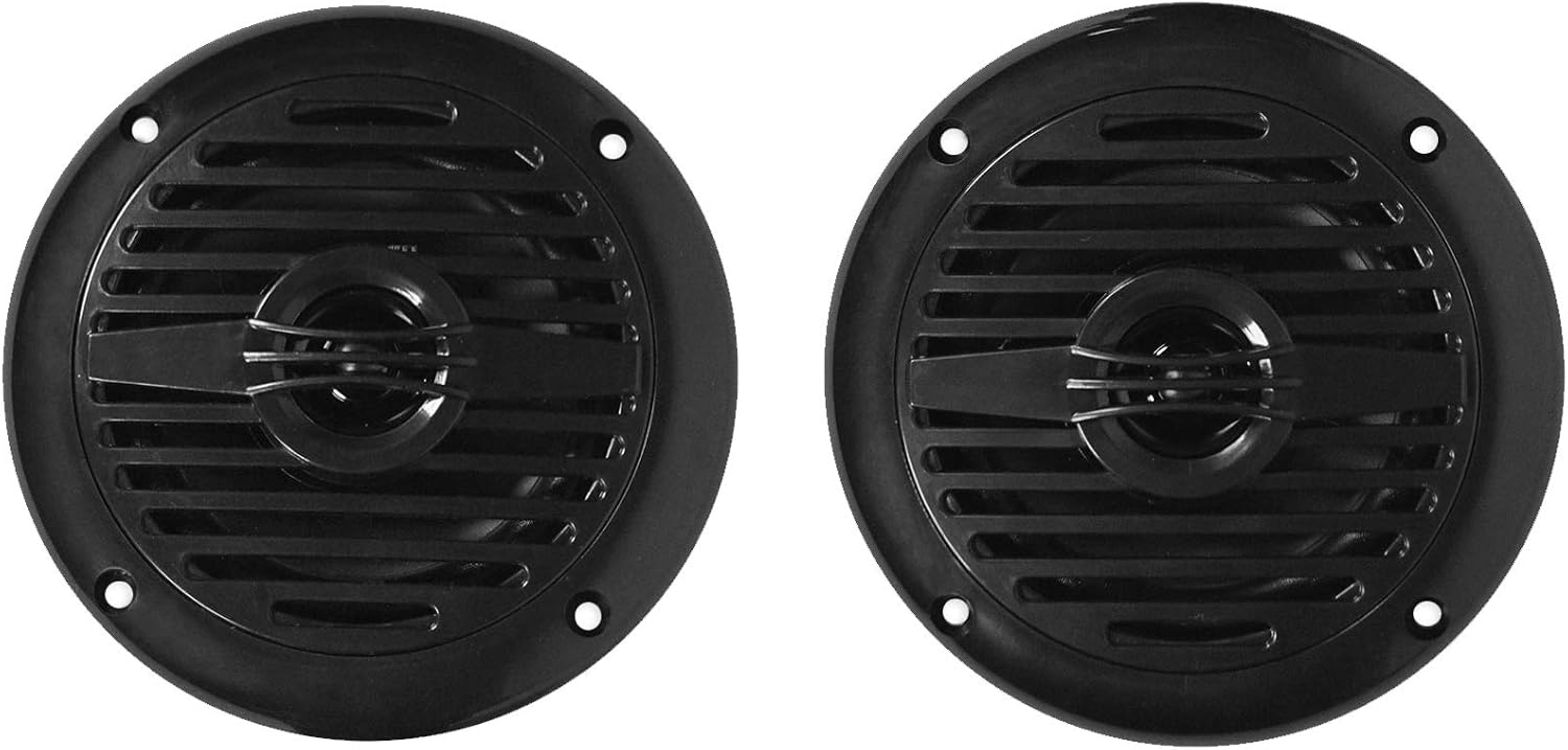 Rockville Par de altavoces marinos MS40B negros de 4 pulgadas y 200 vatios, compactos y potentes y Pyle Radio estéreo Bluetooth marina de 12 V,