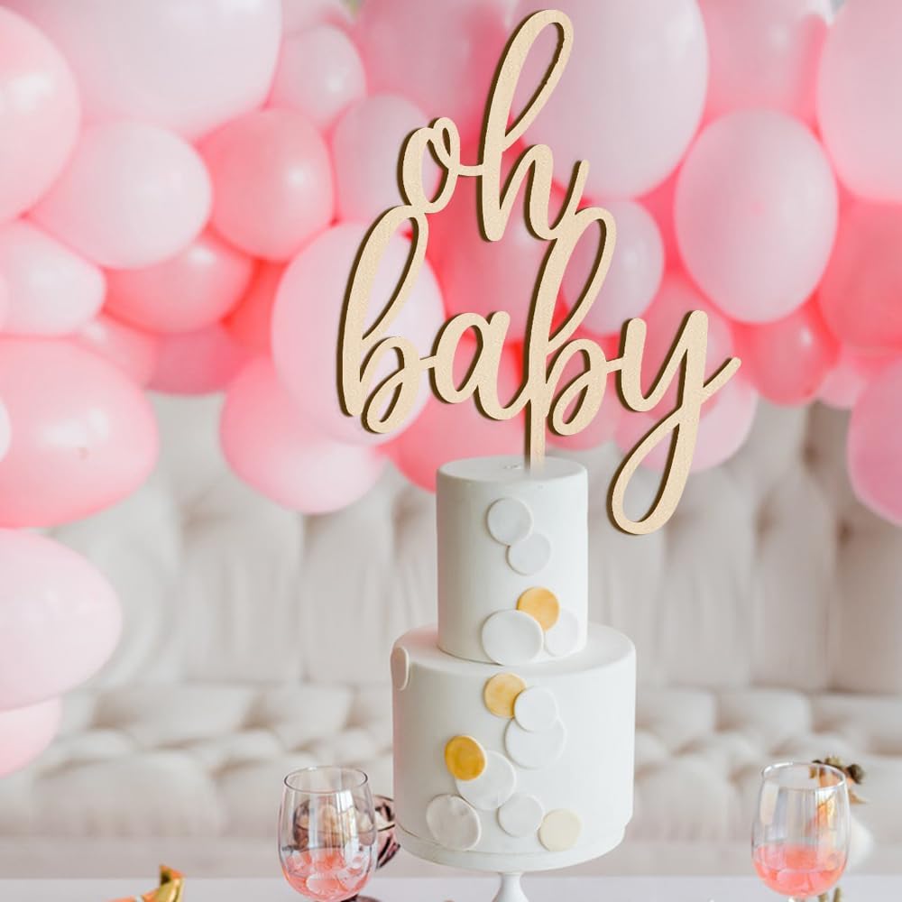 PALASASA Oh Baby Cake Topper  Decoración de madera de gran tamaño para pastel de baby shower, para temática rústica, fiesta de revelación de género,