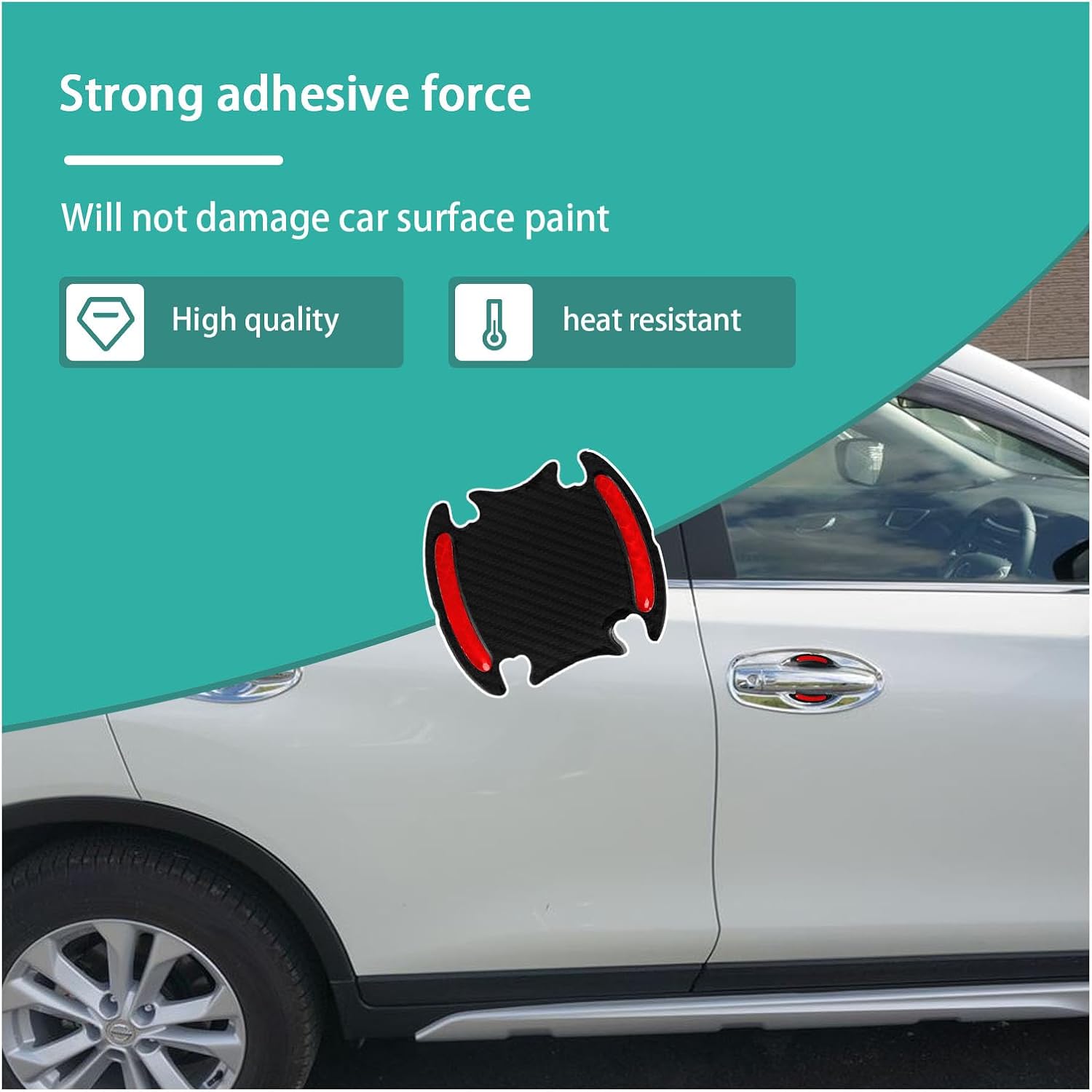 4 protectores contra arañazos para manijas de puerta de automóvil, fibra de carbono 3D, antiarañazos, protector de pintura con tiras reflectantes de