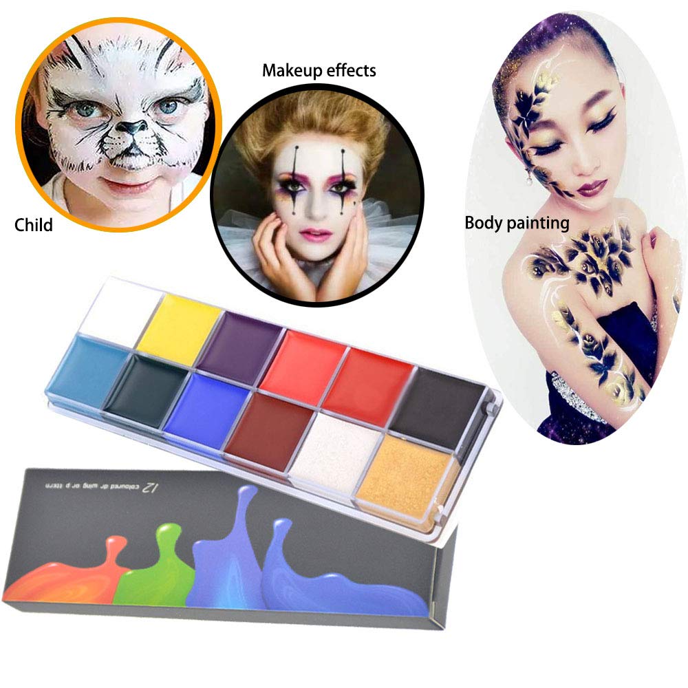 Belleza profesional 12 colores cara cuerpo pintura, kit de paleta de pintura facial, fiesta para celebrar Halloween SFX efectos especiales disfraz