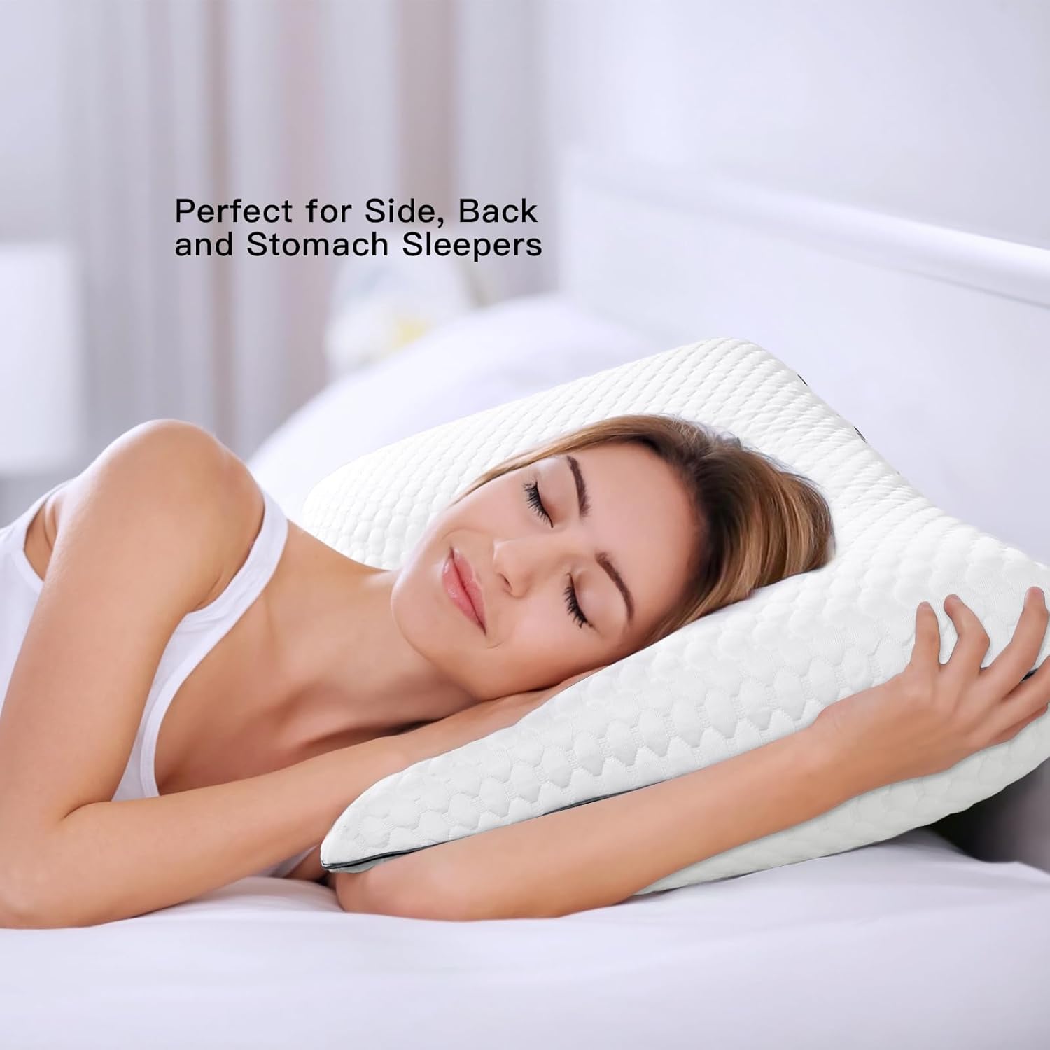 OTOSTAR Almohada de espuma viscoelástica, almohada de cama refrescante y ventilada con funda de almohada refrescante lavable, almohada de espuma
