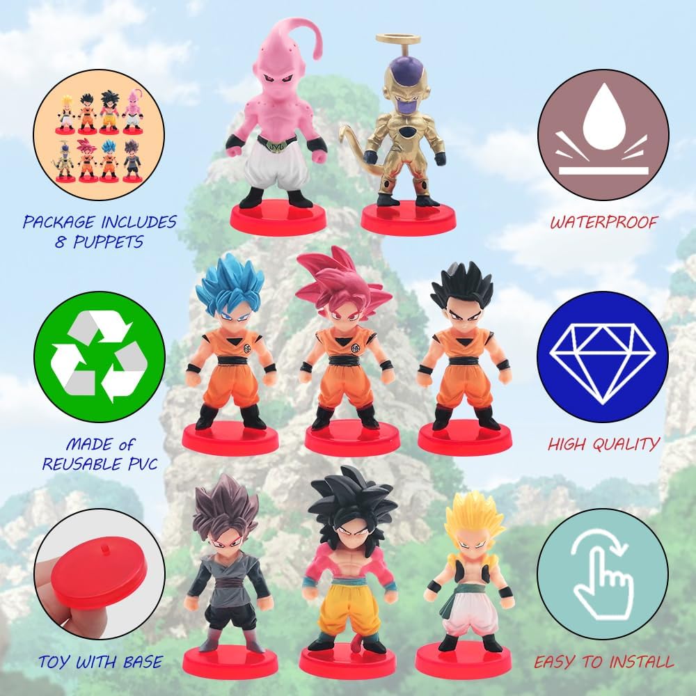 Juego de 8 figuras de acción de anime de dibujos animados. Suministros de bola para fiestas de cumpleaños. Perfecto para amigos a los que les gusta