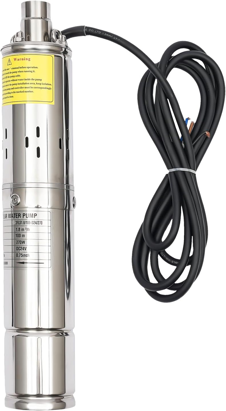 Bomba sumergible solar de pozo profundo de 3 pulgadas, 24 V, 270 W, bomba de agua solar sumergible de acero inoxidable para riego agrícola + kit de