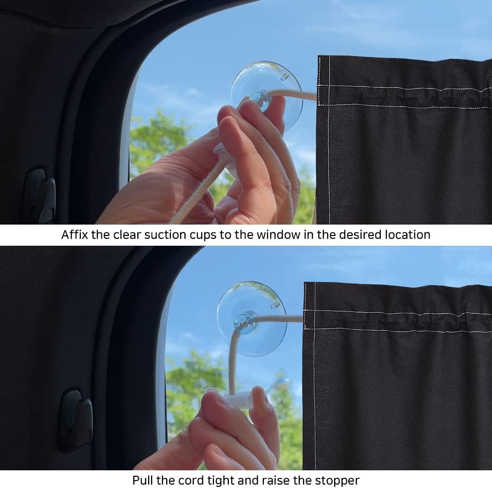 Parasol para ventana lateral de automóvil, con triple ventosa, lavables a máquina, con áglet de cuerda duradera, tela natural, fácil instalación