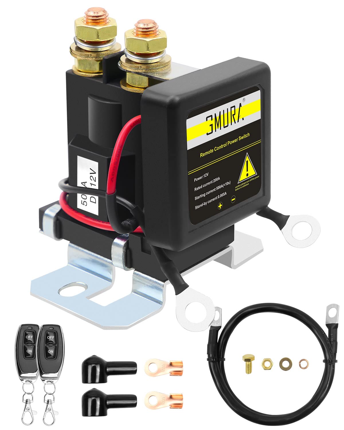 Interruptor de desconexión remota de batería de 24 V, 200 A, interruptor de alta corriente para automóvil, camión, cámper, barco, con 2 cables de