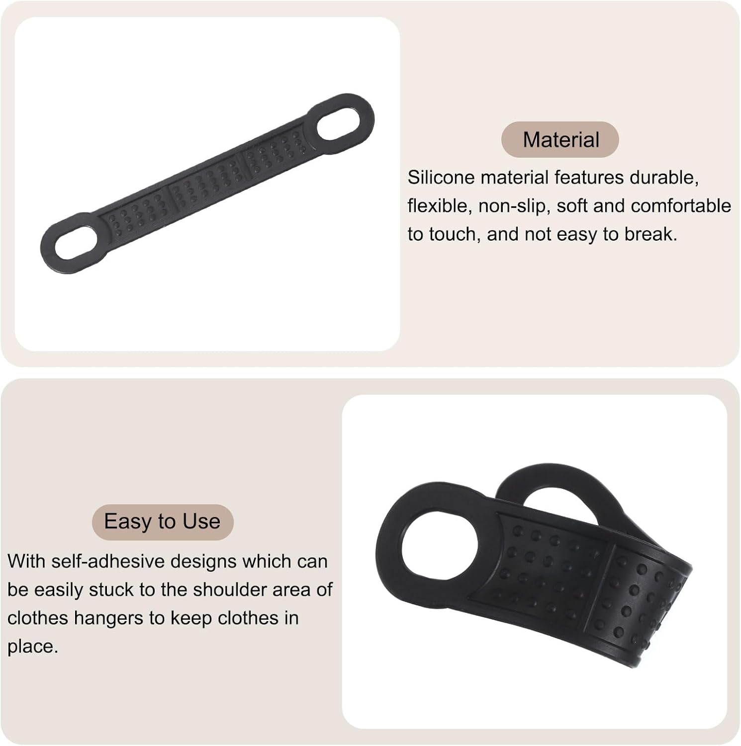 uxcell 100 tiras adhesivas de silicona antideslizantes para colgar ropa para perchas de madera y plástico, color negro (3.94 x 0.47 pulgadas)