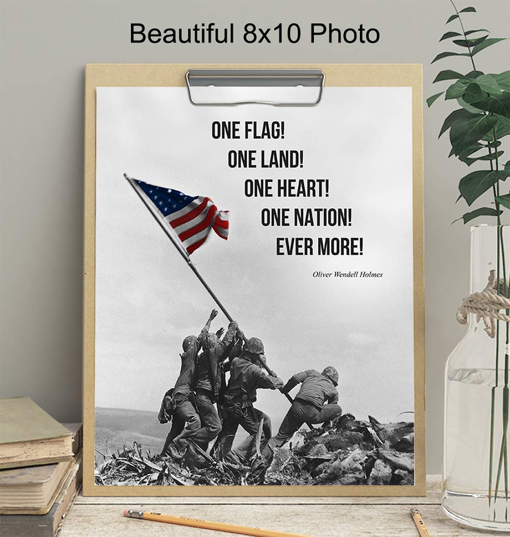 American Flag Wall Art – Marine Flag – Iwo Jima Wall Art Decorations – Marine Corps Photo – Patriotic Gifts for Men, Military Veterans – Office,
