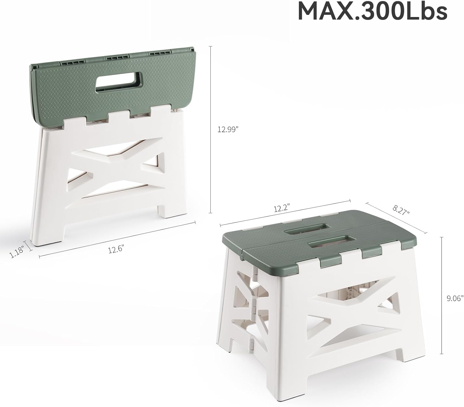 Taburetes plegables antideslizantes con asa, taburete de pie con altura de 9 pulgadas, soporta hasta 300 libras, taburete plegable de plástico
