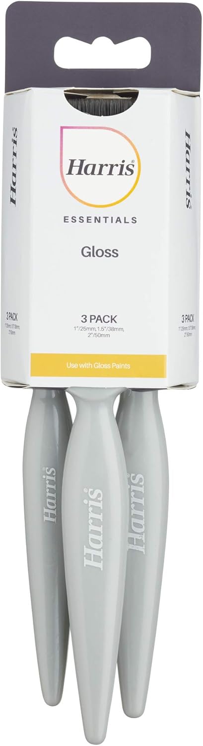 Harris Essentials Woodwork – Brocha de pintura brillante, paquete de 3, gris, 1 x 1, 1 x 1.5, 1 x 2
