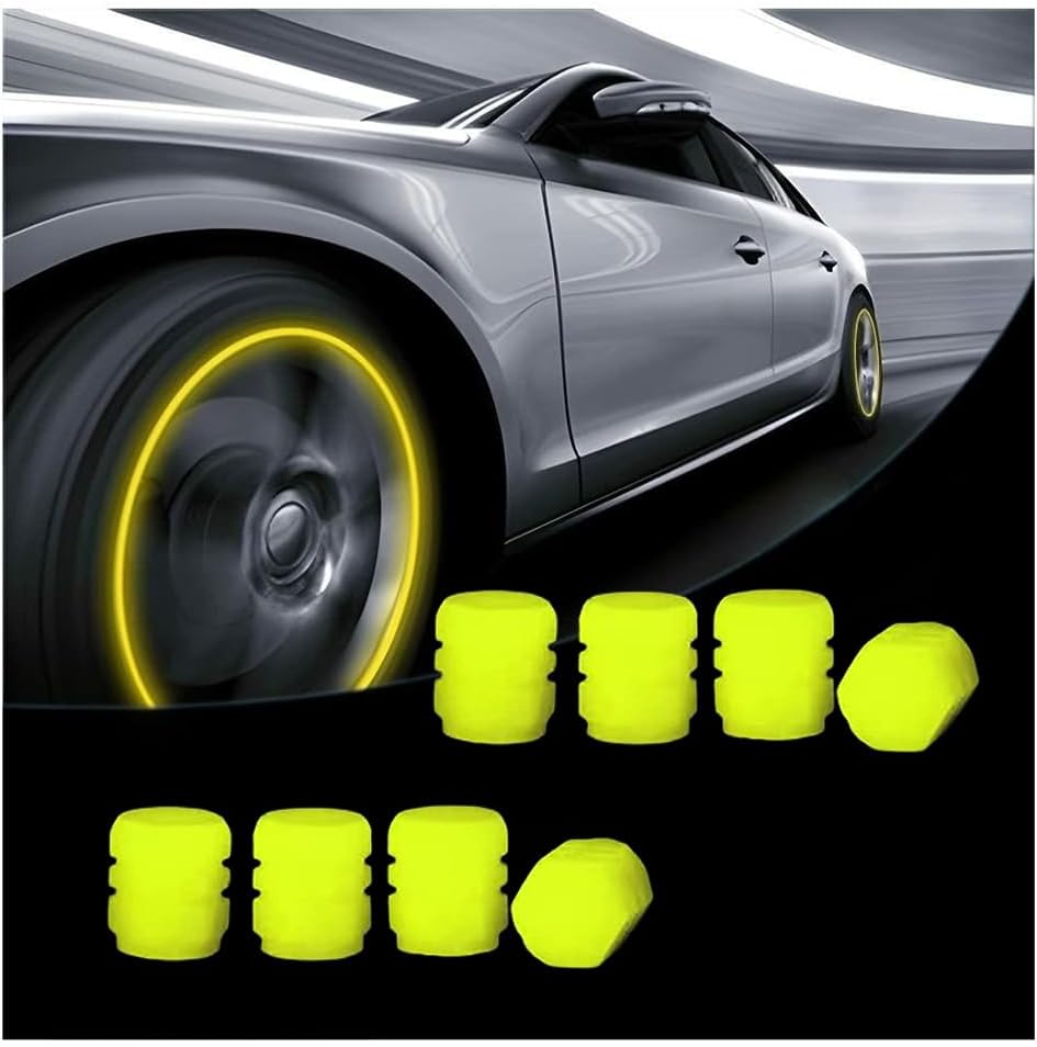 8 tapas de válvula de neumático que brillan en la oscuridad, cubiertas fluorescentes de núcleo de válvula de automóvil, accesorios de decoración de