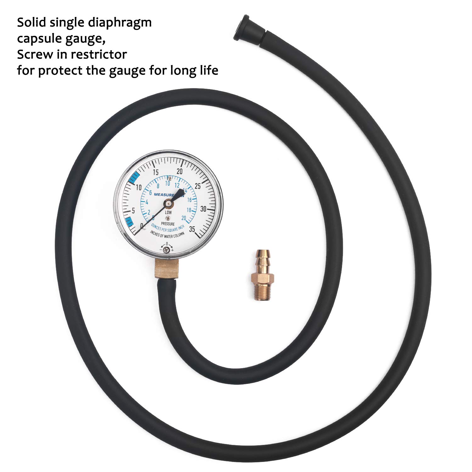 MEASUREMAN Kit de prueba de presión de colector de gas natural o gas LP, 0-35 “W.C., 14″ NPT, manguera de 40” de longitud