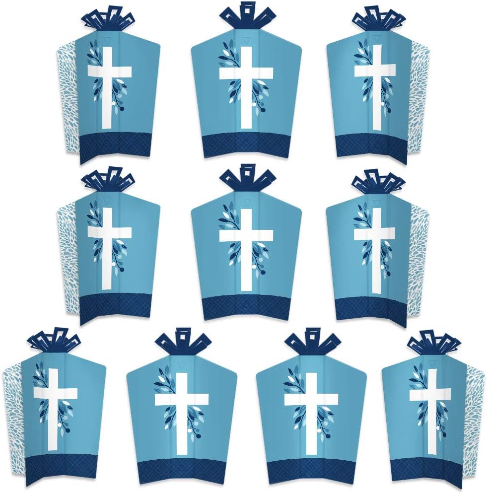 Big Dot of Happiness Cruz azul elegante – Decoraciones de mesa – Centros de mesa plegables para fiestas religiosas para niños, 10 unidades