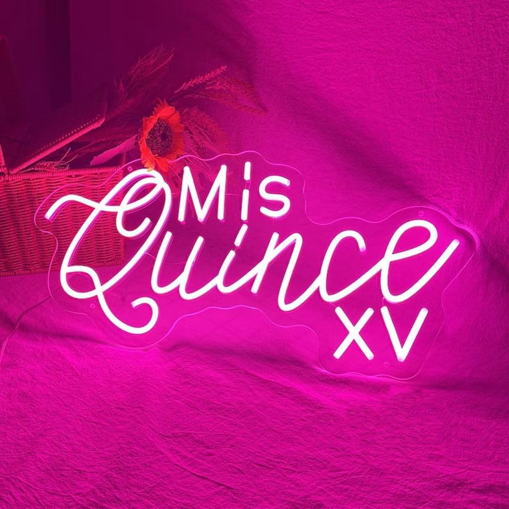 Mis Quince – Letrero de neón LED de quinceañera personalizado para decoración de pared, letrero de neón rosa Mis XV años, arte de pared, letreros de