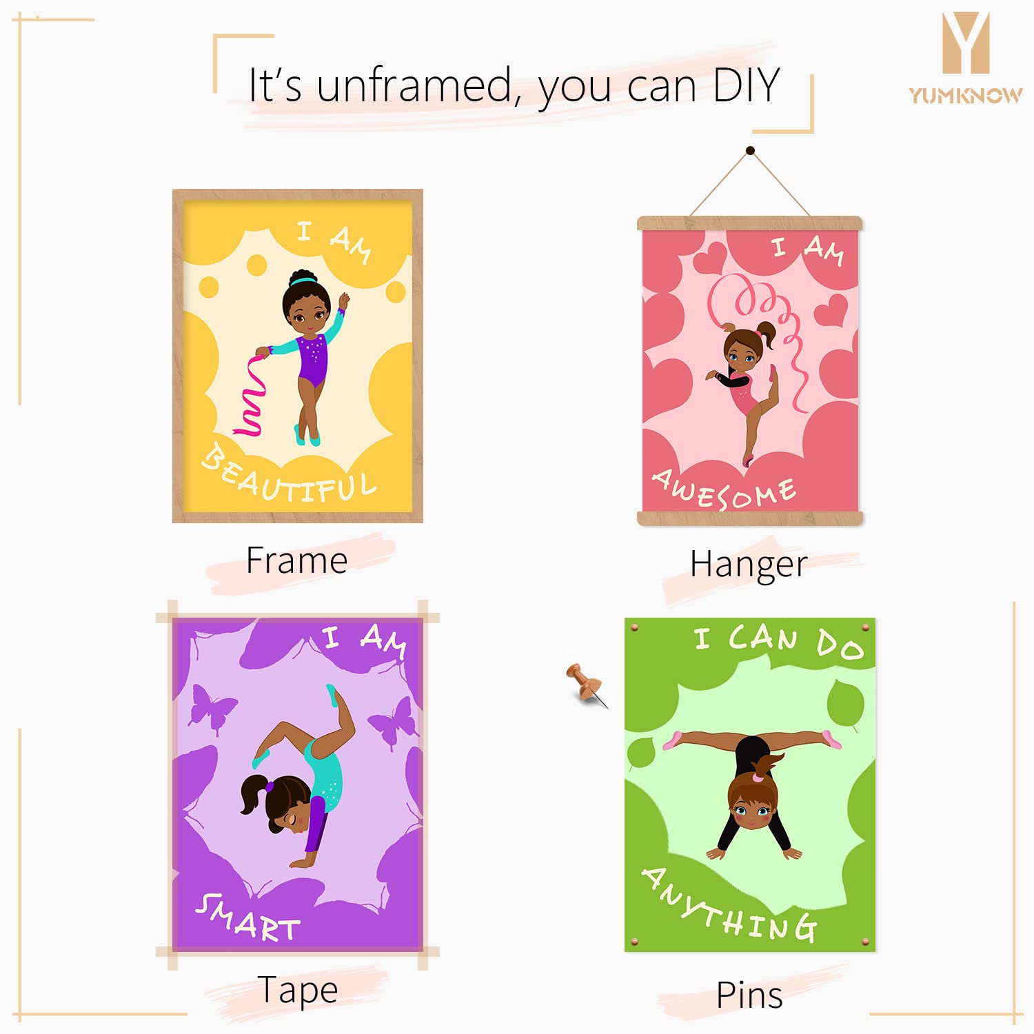 African American Girl Wall Art – Gymnastics Bedroom Decor – Motivational Quotes for Daughter Room Decor – Gifts for Black Girl Wall Decor – Cute
