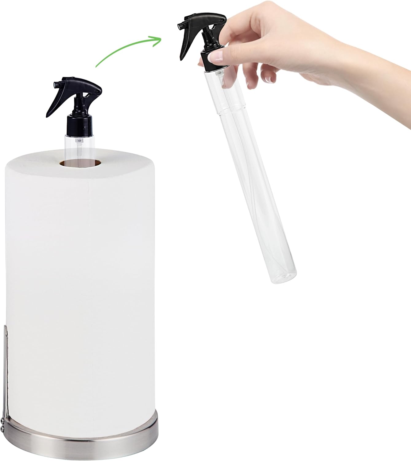SunnyPoint Dispensador de soporte para toallas de papel pesado con botella de pulverizaciónbomba integrada (botella de spray, níquel satinado)