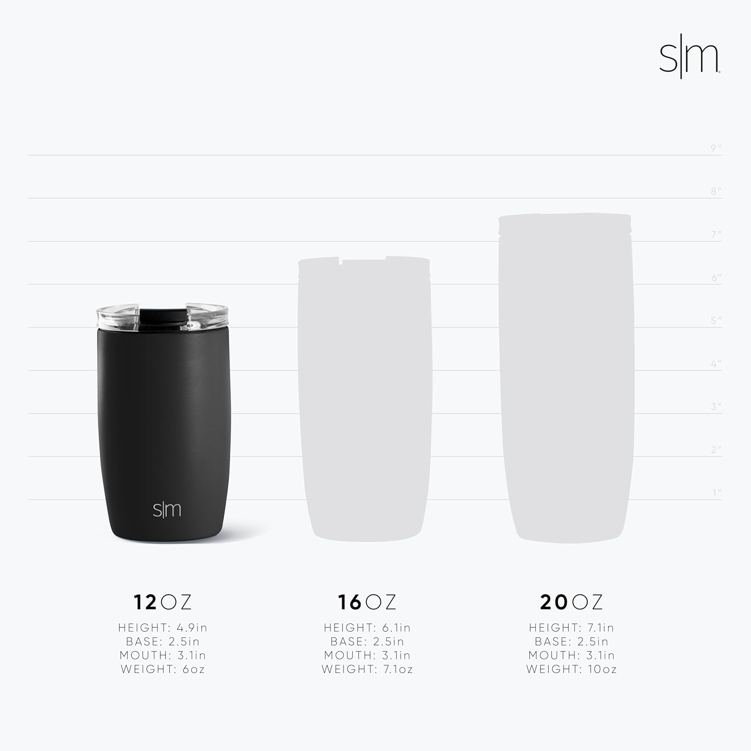 Simple Modern Voyager – Taza de viaje aislada con popote y tapa abatible transparente  Taza de café de acero inoxidable de 12 onzas, color negro