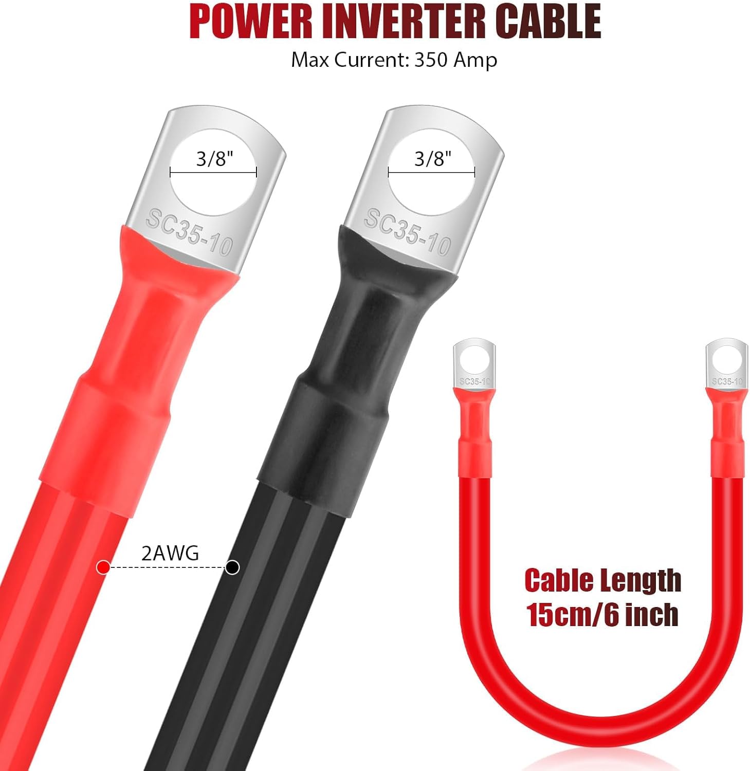 Linkstyle 6 cables de batería 2 AWG, cable de batería automático con terminales de 38 pulgadas, cable de cobre, cables de batería rojos y negros