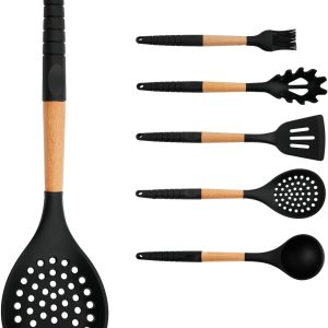 Cucharón de cocina, cuchara ranurada grande con alta resistencia al calor, sin BPA, antiadherente, para drenar, freír (negro) Cucharón de cocina, cuchara ranurada grande con alta resistencia al calor, sin BPA, antiadherente, para drenar, freír (negro)