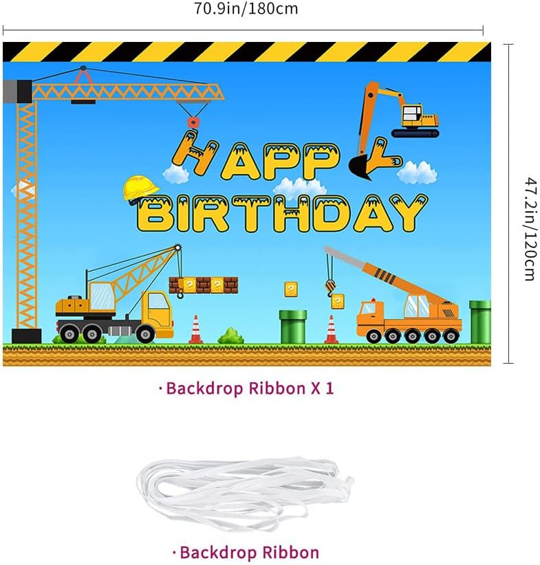 Tema de construcción feliz cumpleaños telón de fondo camión volquete grúa fiesta de cumpleaños banner excavadora camión fotografía fondo niños