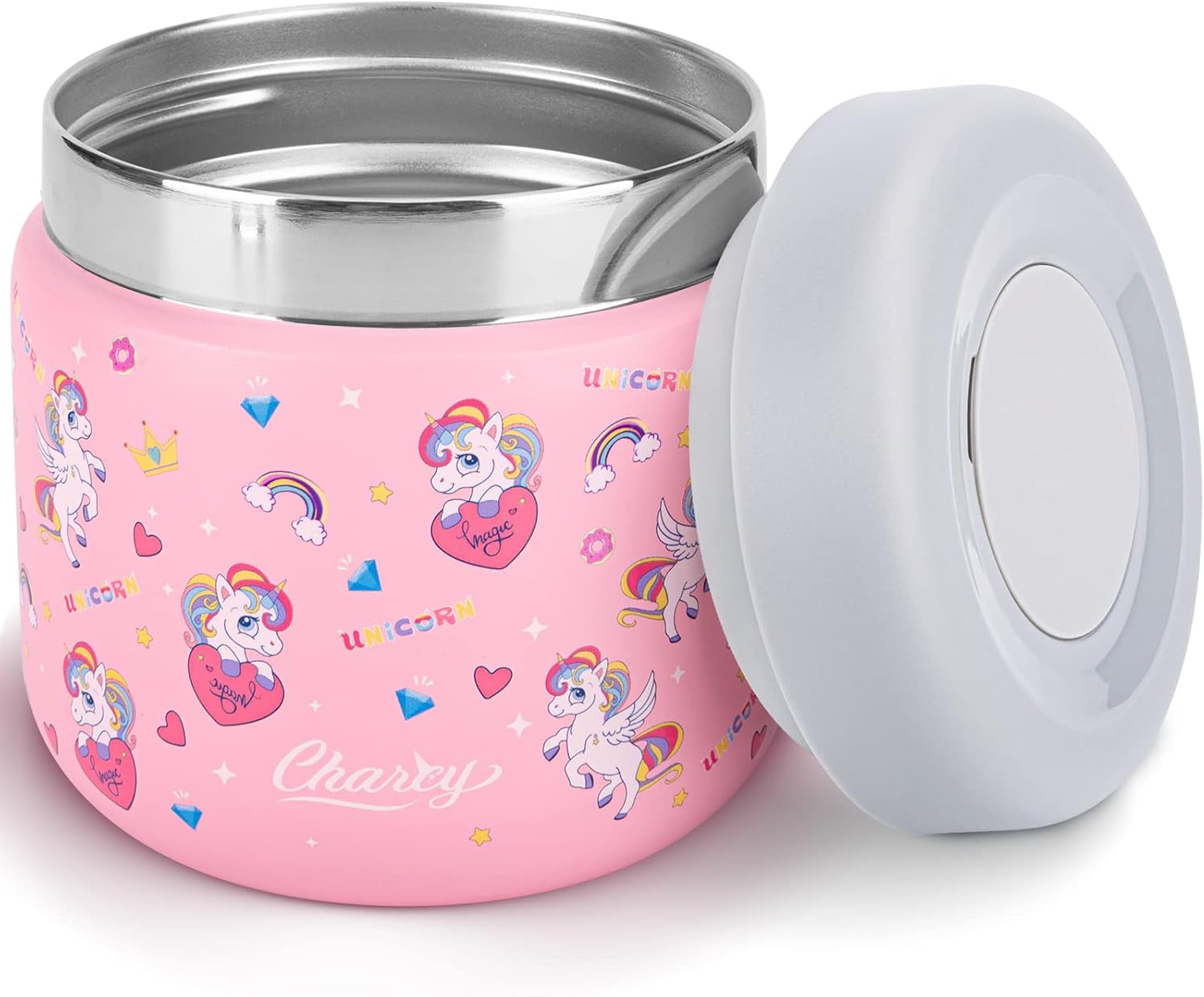 Charcy Tarro de comida aislado de acero inoxidable para niños, termo de sopa de boca ancha a prueba de fugas, juego de recipientes para 8 horas