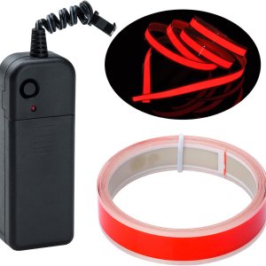 Cinta electroluminiscente Robbin con luz de neón Lychee (3 pies) funciona con batería para disfraces, decoración o festivales, Rojo Cinta electroluminiscente Robbin con luz de neón Lychee (3 pies) funciona con batería para disfraces, decoración o festivales, Rojo