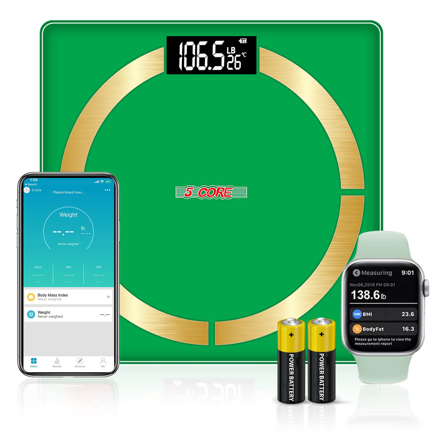 5 Core Báscula digital inteligente para baño con grasa corporal y peso de agua para personas, máquina analizadora electrónica de cuerpo con