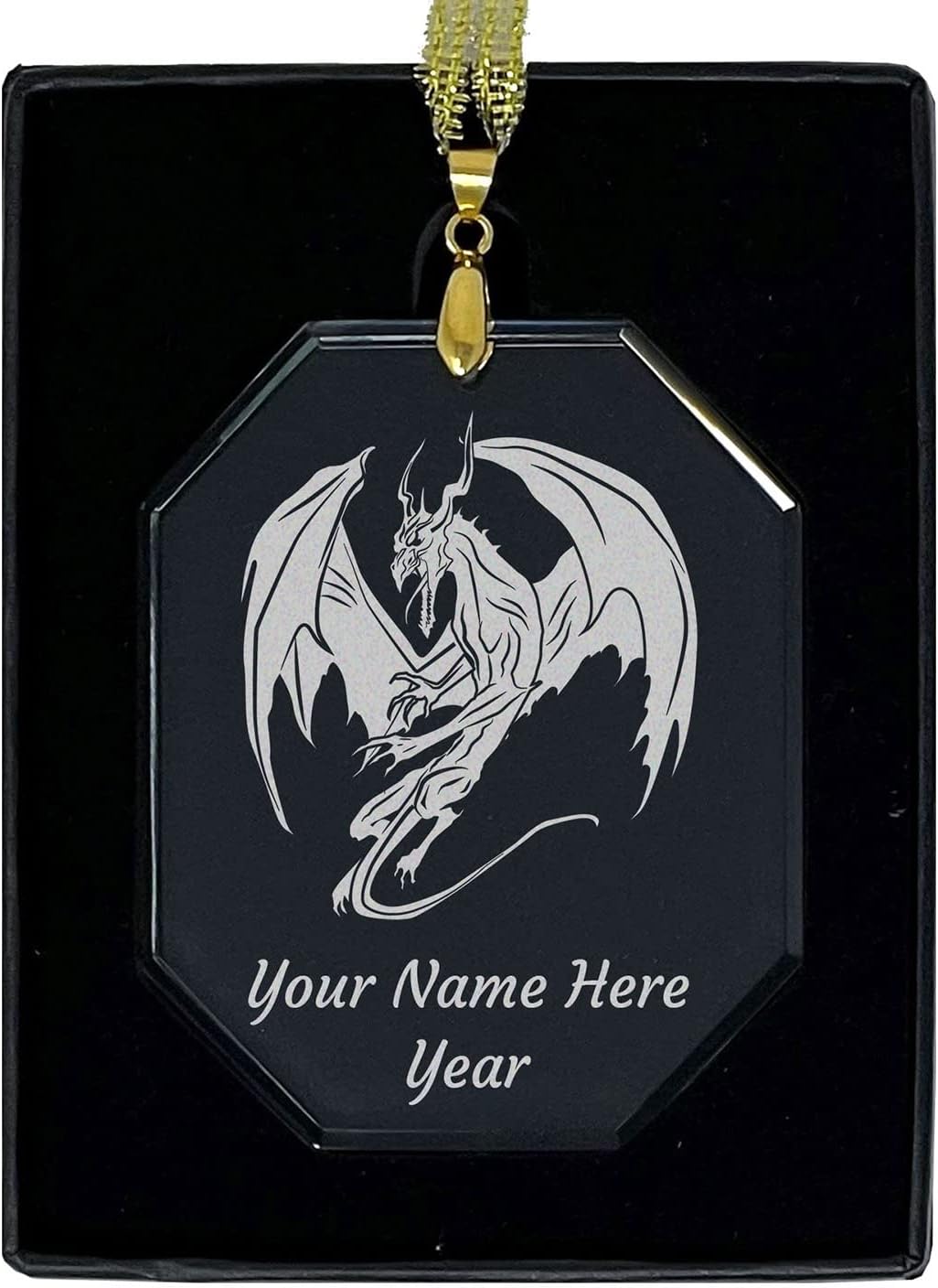 LaserGram Adorno de Navidad, dragón, grabado personalizado incluido (forma rectangular)